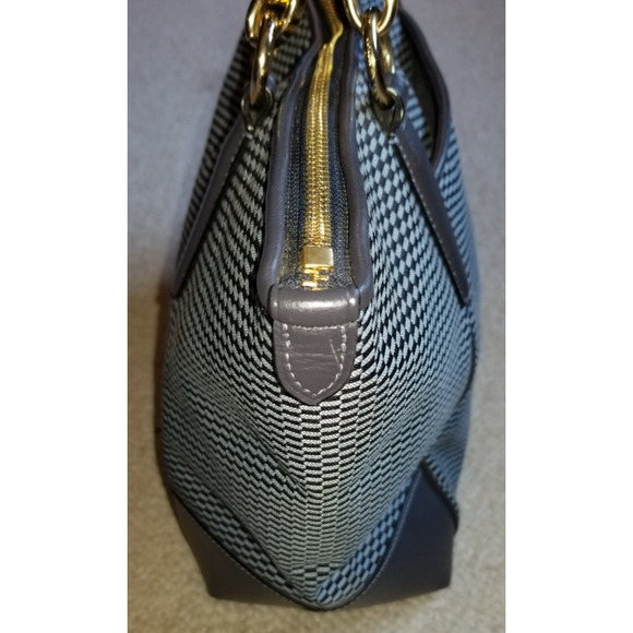 Womens Purse-COACH-'Midnight Blue' Leather 'Ava Tote' w/ Jacquard Legacy Print - Picture 5 of 9